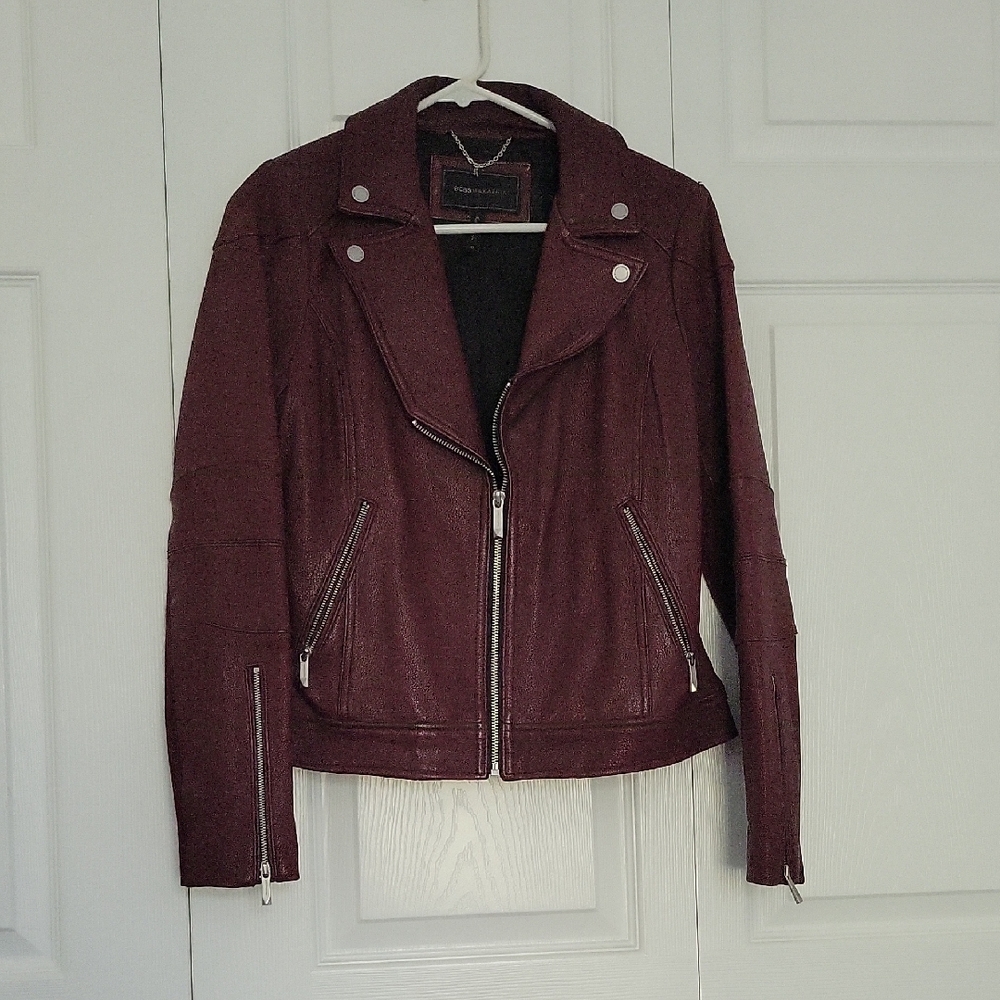 BCBGMaxAzria Red Leather Moto Jacket